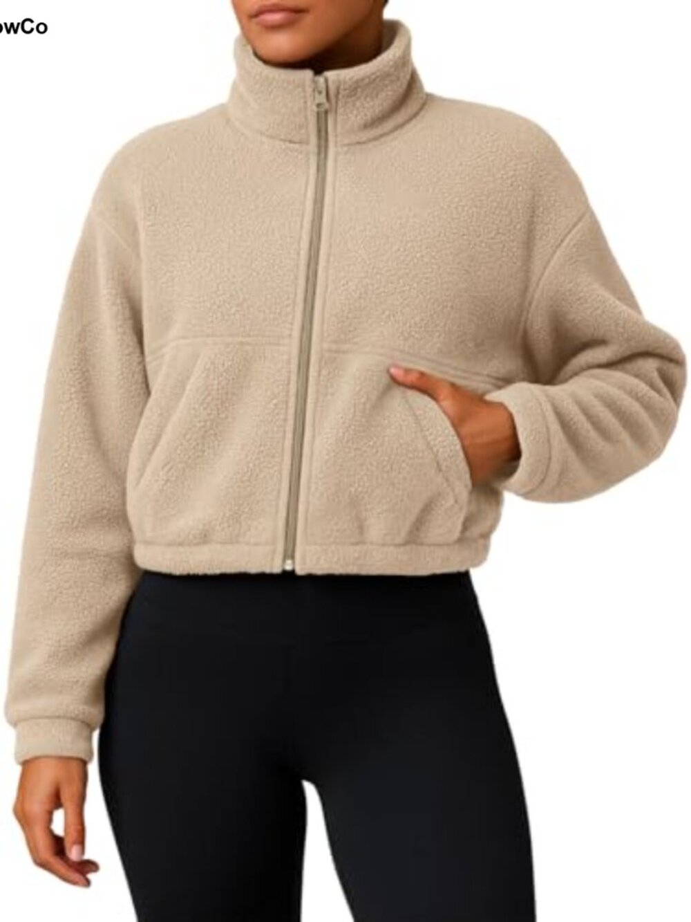 Women's Cropped Sherpa Fleece Full Zip Jacket Cozy Fuzzy Winter Coat